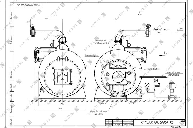 Чертеж парового котла КП 1200 на газе